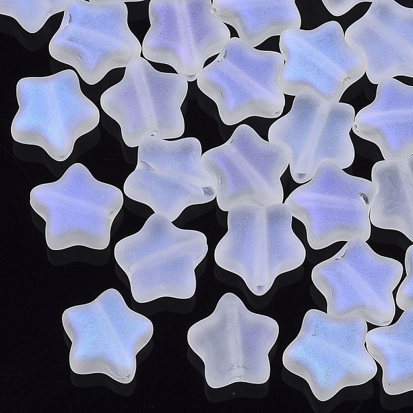 

PandaHall Electroplate Glass Beads, Frosted, Rainbow Plated, Star, Colorful, 8x8x4mm, Hole: 0.8~1mm Glass Star