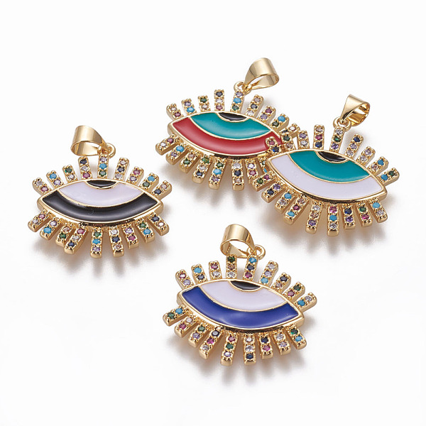 

PandaHall Brass Enamel Pendants, with Cubic Zirconia, Evil Eye, Golden, Mixed Color, 22x21x2.5mm, Hole: 5x4mm Brass+Cubic Zirconia+Enamel..., Multicolor