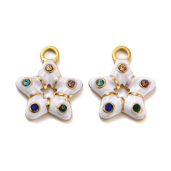

PandaHall 304 Stainless Steel Pendants, with Glass and Enamel, Real 18K Gold Plated, Star Charm, White, 16x13x2.5mm, Hole: 2mm Stainless...