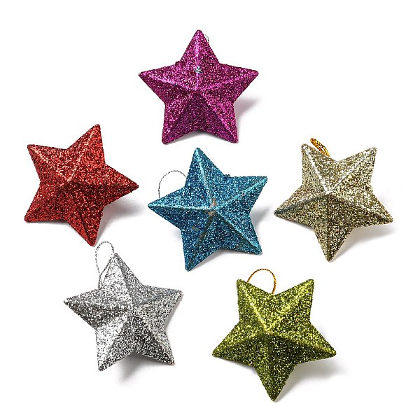 

PandaHall Plastic Glitter Star Pendant Decorations, Silk Ribbon Christmas Tree Hanging Decoration, Mixed Color, 43x46x16.5mm Plastic Star..., Multicolor