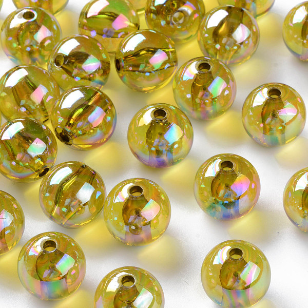 

PandaHall Transparent Acrylic Beads, AB Color Plated, Round, Goldenrod, 16x15mm, Hole: 2.8mm, about 220pcs/500g Acrylic Round Gold