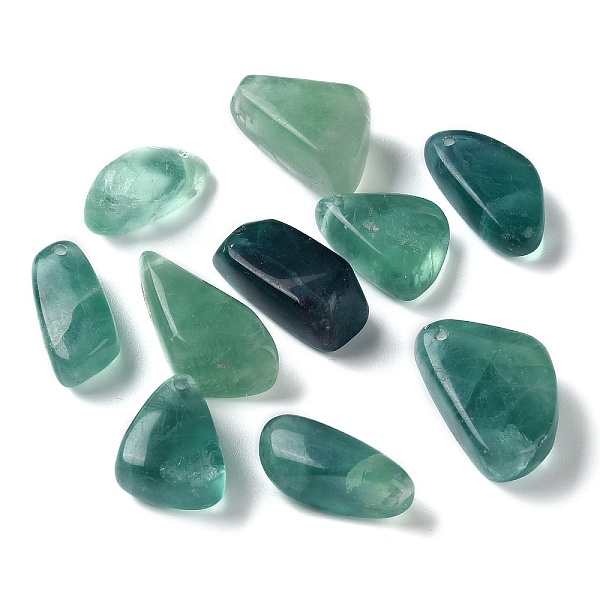 

PandaHall Natural Green Fluorite Pendants, Nuggets Charms, Tumbled Stone, 24~35x13~23x10~15mm, Hole: 1.4~1.6mm Fluorite Nuggets