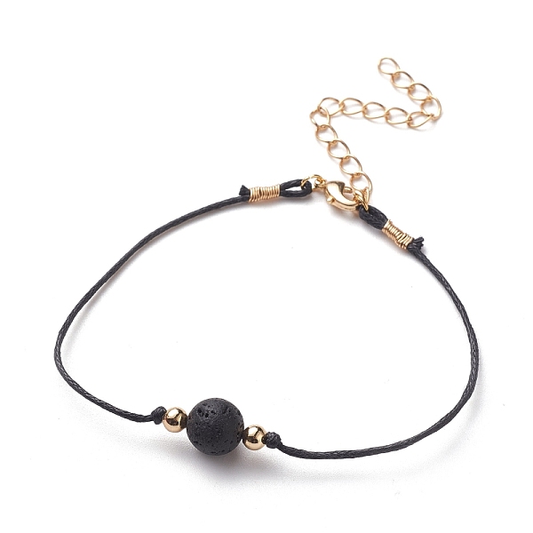 

PandaHall Natural Lava Rock Beaded Bracelets, with Waxed Cotton Cords, Brass Round Beads and Lobster Claw Clasps, Golden, 7-5/8~7-7/8 inch...