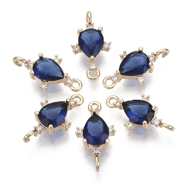 

PandaHall Glass Links connectors, with Brass Micro Pave Cubic Zirconia, Faceted, Teardrop, Light Gold, Dark Blue, 18x9.5x4.5mm, Hole: 1.2mm...