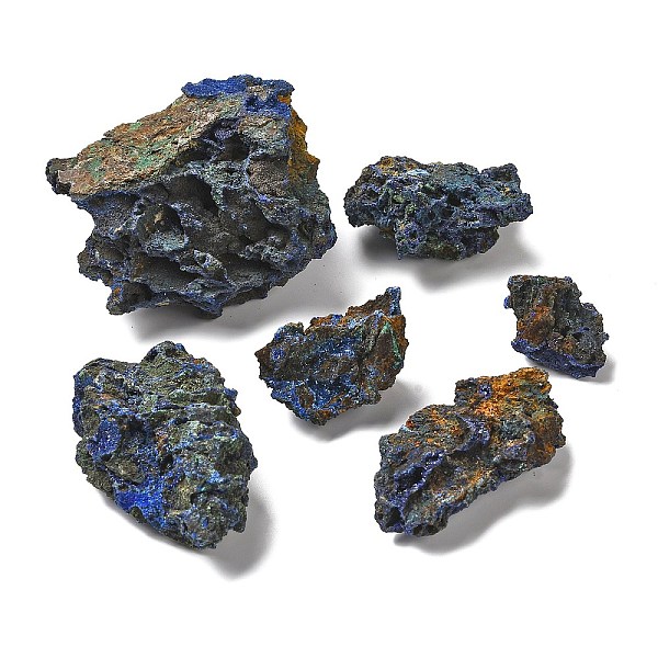 

PandaHall Rough Nuggets Natural Azurite Cluster, Mineral Specimen Home Decoration, 26~56x18~48x17~38mm, 25pcs/1000g Natural Gemstone Nuggets