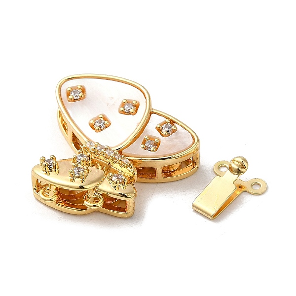 

PandaHall Rack Plating Brass Micro Pave Clear Cubic Zirconia Box Clasps, with Shell, 2-Strand, 4-Hole, Cadmium Free & Lead Free...