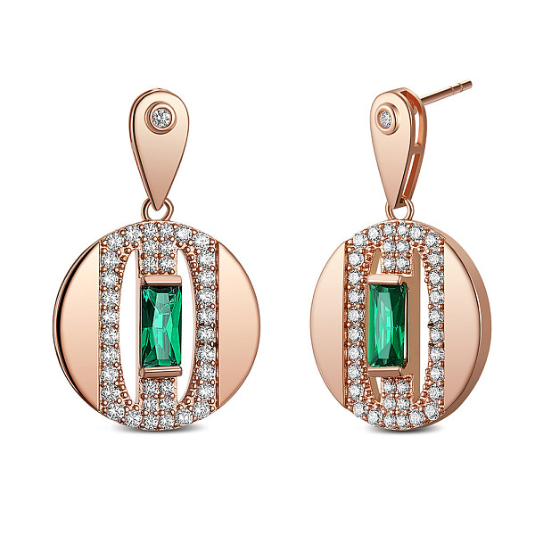 

PandaHall SHEGRACE Brass Micro Pave Grade AAA Cubic Zirconia Dangle Stud Earrings, Flat Round, Green, Rose Gold, 33x20mm Brass Flat Round...