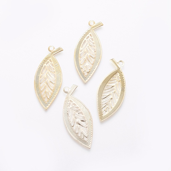 

PandaHall Iron Filigree Pendants, Leaf, Golden, 36x15x0.5mm, Hole: 2mm Iron Leaf