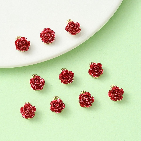 

PandaHall Rack Plating Alloy Charms, with ABS Plastic, Cadmium Free & Lead Free, Rose Flower with Letter K, Dark Red, Light Gold...