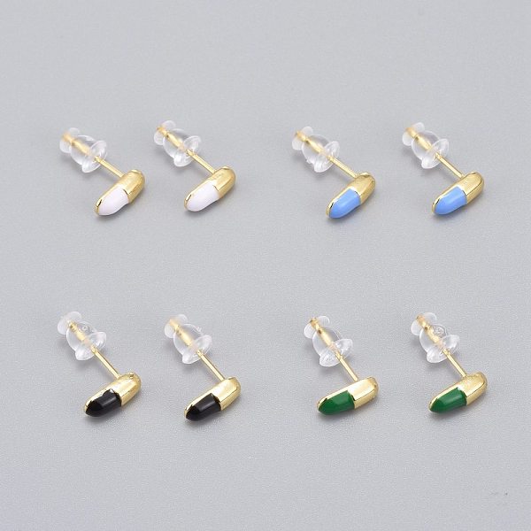 

PandaHall Brass Enamel Stud Earrings, with Plastic Ear Nuts, Long-Lasting Plated, Oval, Real 18K Gold Plated, Mixed Color, 8.5x4mm, Pin..., Multicolor