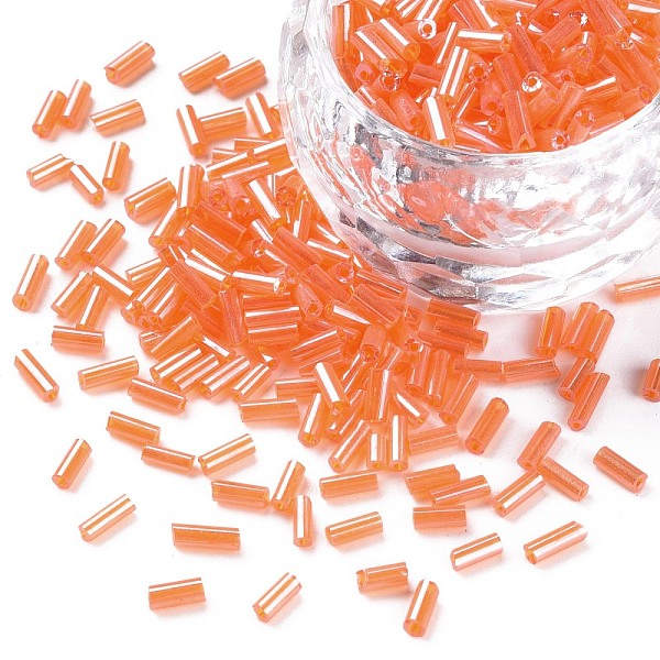 

PandaHall Transparent Colours Luster Glass Bugle Beads, Round Hole, Coral, 3~8x2mm, Hole: 0.7mm, about 450g/pound Glass Red