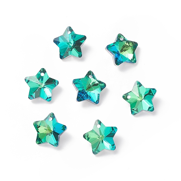

PandaHall Electroplate Glass Charms, Faceted, Star, Medium Aquamarine, 13x13.5x7mm, Hole: 1.2mm Glass Star