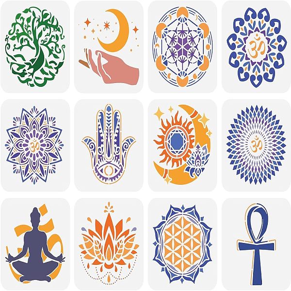 

PandaHall FINGERINSPIRE 12 Pcs Sacred Geometry Stencil 5.9x5.9 inch Mandala Themed Stencil Plastic Yoga Lotus Flowers Tree of Life Hamsa...