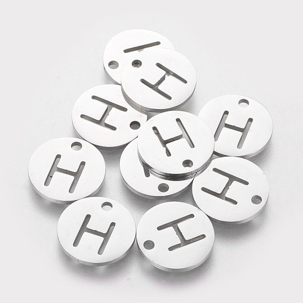 

PandaHall 201 Stainless Steel Charms, Flat Round with Letter, Stainless Steel Color, Letter.H, 12x1mm, Hole: 1.5mm 201 Stainless Steel...