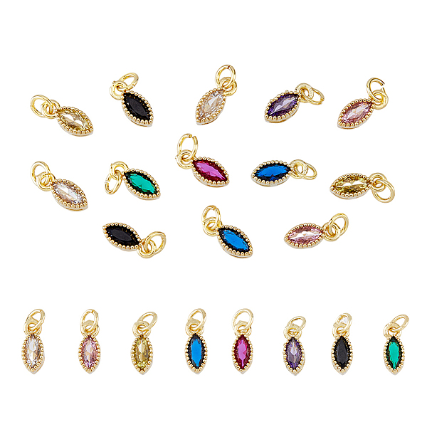 

PandaHall DICOSMETIC 16Pcs 8 Colors Horse Eye Charms Tiny Cubic Zirconia Oval Charms Gold Plated Tray and Colorful Rhinestone Pendants with..., Multicolor