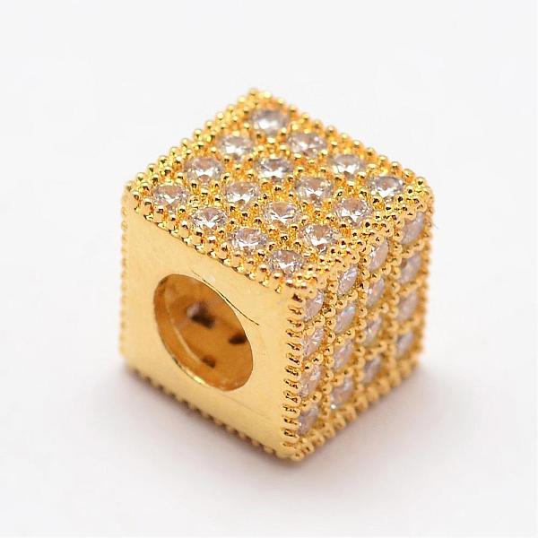 

PandaHall Cube Brass Micro Pave Cubic Zirconia Beads, Golden, 7x7x7mm, Hole: 3.5mm Brass+Cubic Zirconia Cube