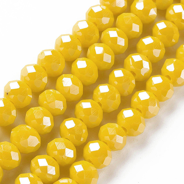 

PandaHall Electroplate Glass Beads Strands, Pearl Luster Plated, Faceted, Rondelle, Yellow, 3x2mm, Hole: 0.8mm, about 145~150pcs/strand...