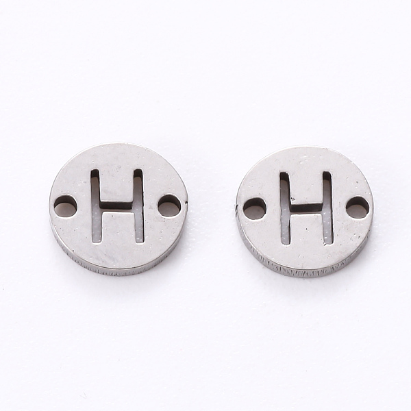 

PandaHall 201 Stainless Steel Links, Laser Cut, Flat Round with Letter, Letter.H, 6x6x1mm, Hole: 0.8mm 201 Stainless Steel Letter H