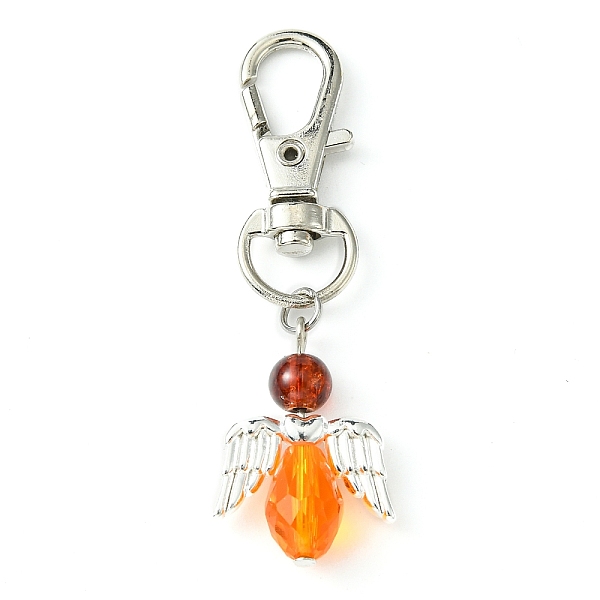 

PandaHall Angel Glass Pendant Decoration, with Alloy Swivel Lobster Claw Clasps, Orange, 58mm Glass Angel & Fairy Orange