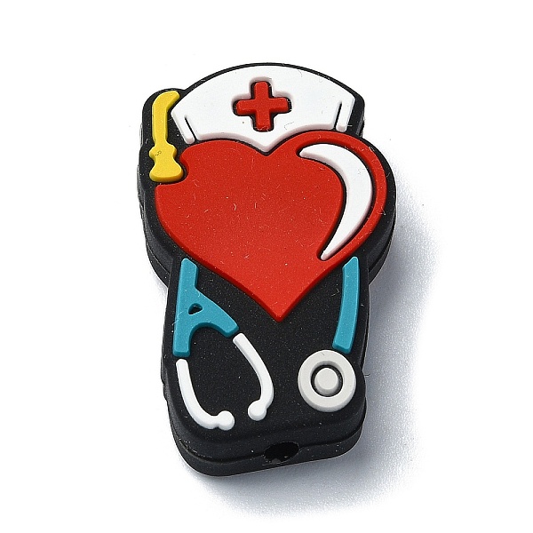 

PandaHall Medical Treatment Theme Stethoscope Silicone Beads, DIY Nursing Necklaces Making, Heart, 30x18x7.5mm, Hole: 2.5mm Silicone Heart..., Red