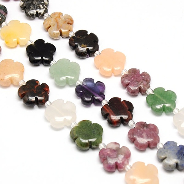 

PandaHall Mixed Natural Gemstone Flower Beads Strands, 20x6.5mm, Hole: 1mm, about 20pcs/strand, 16.53 inch Mixed Stone Flower