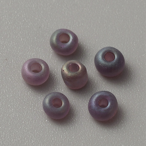 

PandaHall Transparent Frosted Glass Beads, Rondelle, Purple, 5x3.5mm, Hole: 1.2mm, about 2400pcs/200g Glass Rondelle Purple