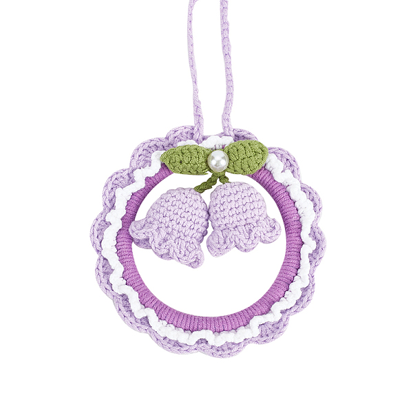 PandaHall Crochet Lily of The Valley Hanging Pendant, for Auto Rear View Mirror and Car Interior Hanging Accessories, Lilac, 285~380mm Yarn...