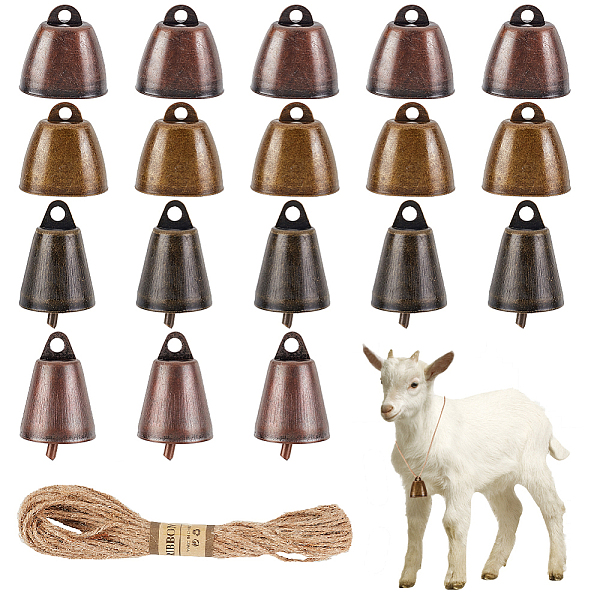 PandaHall AHADERMAKER DIY Bell Pendant Decoration Making Kit, Including 20Pcs 4 Styles Iron Bell Pendants, 1Bundle Jute Cord, Mixed Color