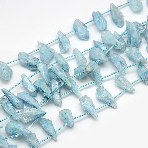 

PandaHall Electroplate Gemstone Natural Quartz Crystal Beads Strands, Nuggets, Light Cyan, 18~35x6~14x6~12mm, Hole: 1mm, about 22pcs/strand...