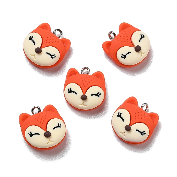 

PandaHall Opaque Resin Pendants, with Platinum Tone Iron Loops, Fox, Orange Red, 19x17.5x8mm, Hole: 2mm Iron+Resin Fox
