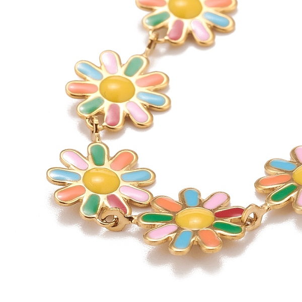 

PandaHall Enamel Daisy Link Chains Bracelet, Vacuum Plating 304 Stainless Steel Jewelry for Women, Golden, Green, 7-1/4 inch(18.4cm) 304...