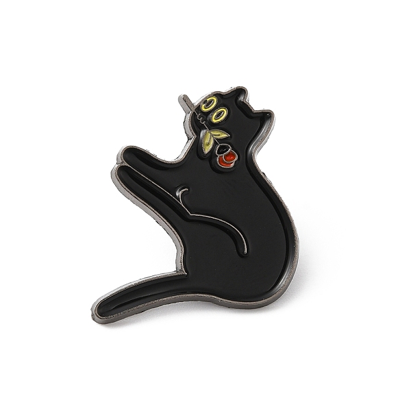 

PandaHall Alloy Brooches, Enamel Pins, for Backpack Cloth, Cat with Rose, Black, 29x24.5x1.5mm Alloy+Enamel Cat Shape Black