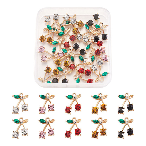

PandaHall Alloy Rhinestone Pendants, Cherry, Golden, Mixed Color, 20x15x4.5mm, Hole: 2mm, 5 colors, 4pcs/color, 20pcs/box Alloy+Rhinestone..., Multicolor