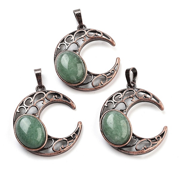 

PandaHall Natural Green Aventurine Pendants, with Red Copper Plated Brass Findings, Moon, 34x30x9~9.5mm, Hole: 5x8mm Green Aventurine Moon