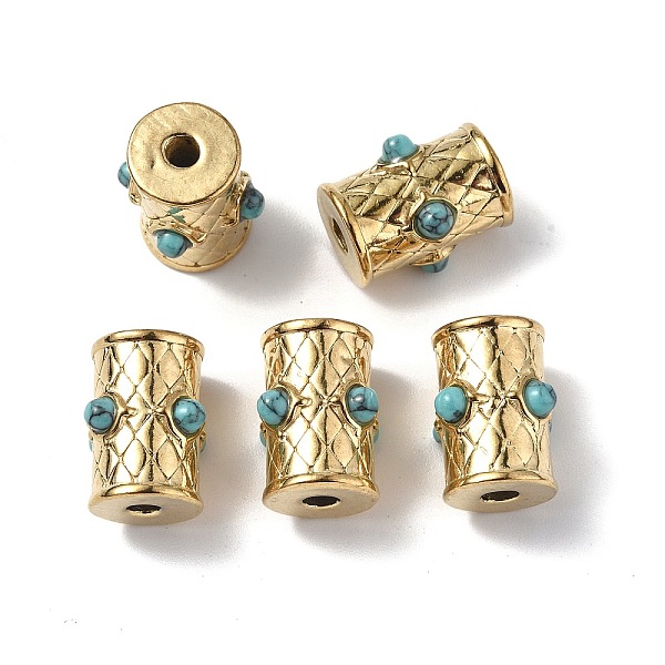 

PandaHall Vacuum Plating 201 Stainless Steel Beads, Large Hole Beads, with Turquoise, Column, Real 18K Gold Plated, 15x13.5mm, Hole: 2.8mm...