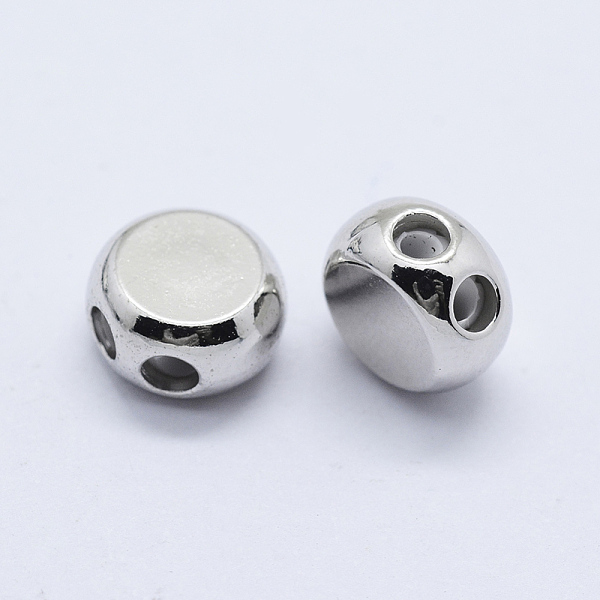 

PandaHall Brass Multi-Strand Links, with Rubber, Flat Round, Slider Beads, Stopper Beads, Platinum, 9x5mm, Hole: 1.8mm Brass Flat Round