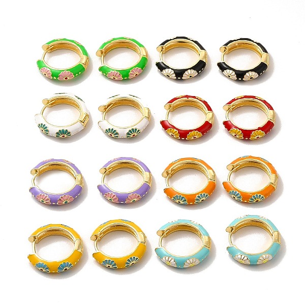 

PandaHall Daisy Flower Enamel Hoop Earrings, Real 18K Gold Plated Brass Jewelry for Women, Lead Free & Cadmium Free, Mixed Color..., Multicolor