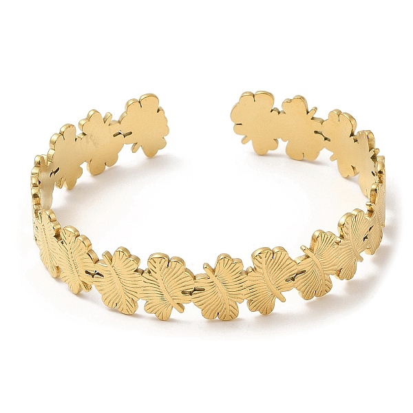

PandaHall 304 Stainless Steel Cuff Bangles, Leaf Open Bangles for Women, Real 18K Gold Plated, Inner Diameter: 1-7/8x2-1/8 inch(4.7x5.5cm)...