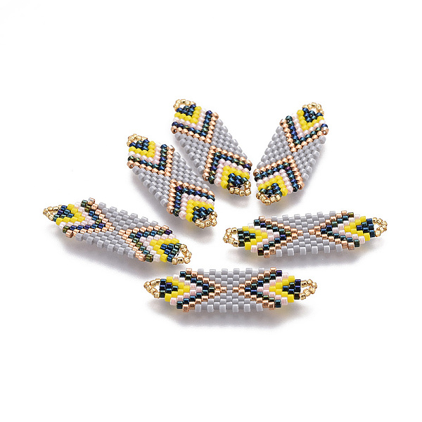 PandaHall MIYUKI & TOHO Handmade Japanese Seed Beads Links, Loom Pattern, Colorful, 35~36.5x12.5x2mm, Hole: 2x3mm Glass Rhombus