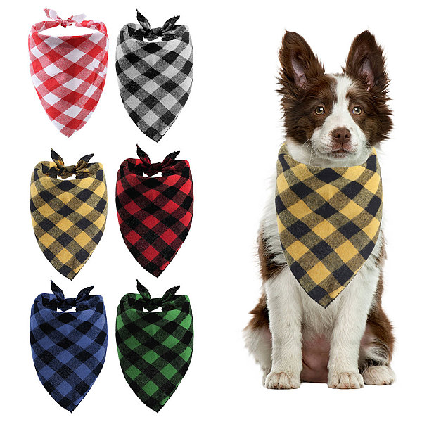 

PandaHall Globleland 6Pcs 6 Colors Tartan Pattern Polyester Dog Bandanas, Triangle, Mixed Color, 366x655x1mm, 1pc/color Polyester Triangle..., Multicolor
