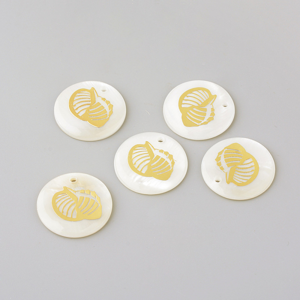 

PandaHall Freshwater Shell Pendants, Flat Round, Golden, 25x3mm, Hole: 2mm Freshwater Shell Flat Round