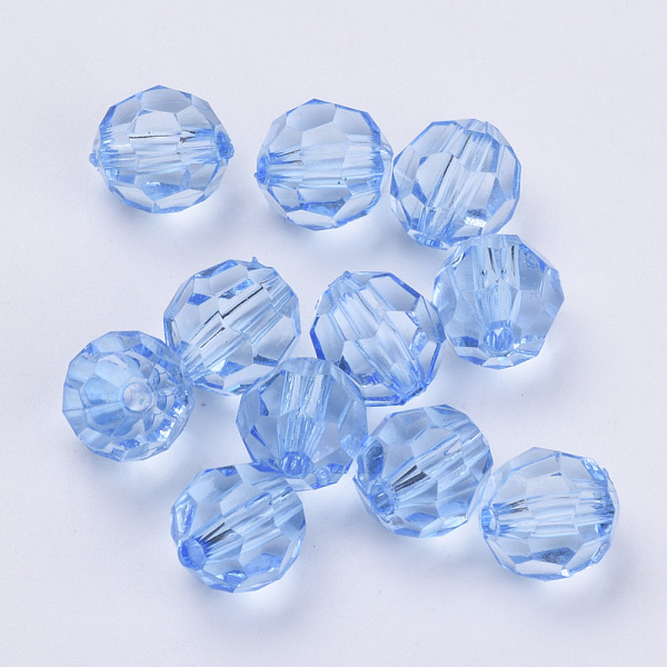 PandaHall Transparent Acrylic Beads, Faceted, Round, Light Steel Blue, 20x19.5mm, Hole: 3mm, about 116pcs/500g Acrylic Round