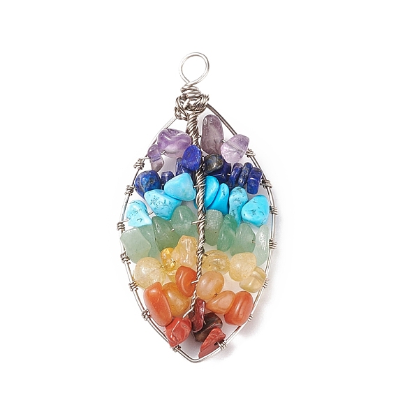 

PandaHall Chakra Natural Mixed Stone Chip Big Pendants, Natural Red Jasper & Red Aventurine & Howlite & Citrine & Amethyst & Green...