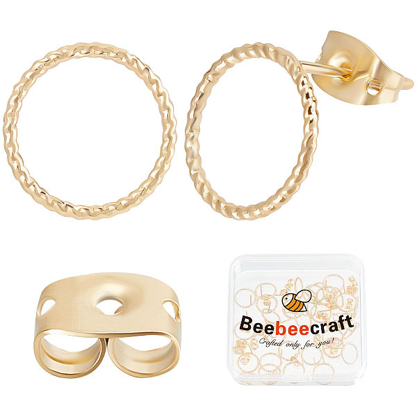 

PandaHall Beebeecraft 30Pcs Brass Circle Ring Stud Earrings with 30Pcs Friction Ear Nuts for Women, Nickel Free, Real 18K Gold Plated, 12mm...