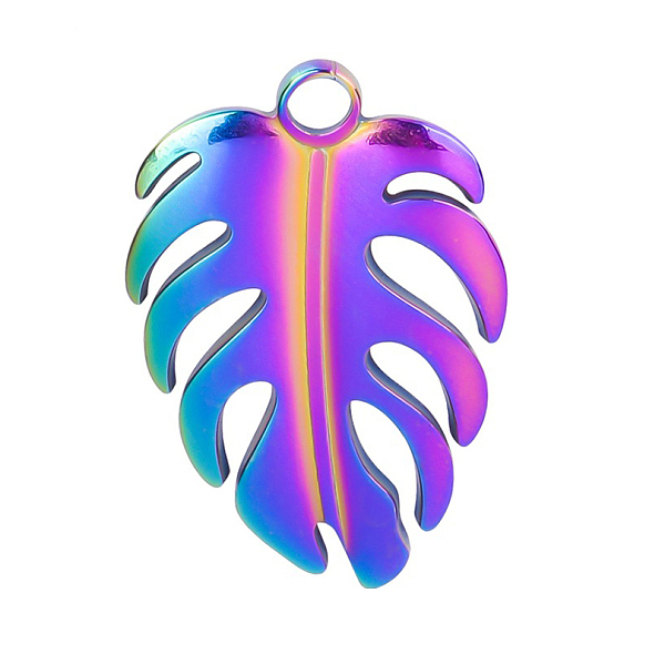 

PandaHall 201 Stainless Steel Pendants, Monstera Leaf Charms, Rainbow Color, 27x18x2mm, Hole: 2.5mm 201 Stainless Steel Leaf