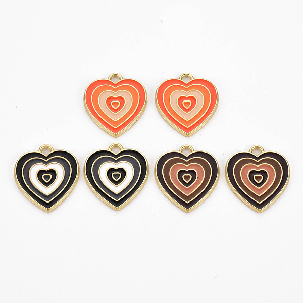 PandaHall Rack Plating Light Gold Alloy Enamel Pendants, Cadmium Free & Lead Free, Heart, Mixed Color, 21.5x18.5x1.5mm, Hole: 2mm...