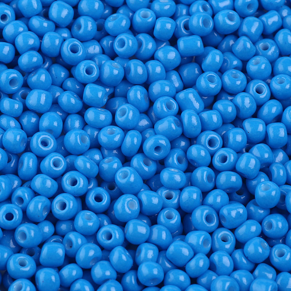 

PandaHall (Repacking Service Available) Baking Paint Glass Seed Beads, Dodger Blue, 6/0, 4~5x3~4mm, Hole: 1~2mm, 12g/bag Glass