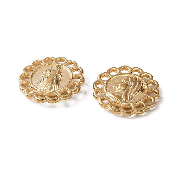 

PandaHall Zinc Alloy Filigree Joiners, Flower with Virgin Mary, Light Gold, 14.5x2.5mm, Hole: 1.5mm Alloy Flower