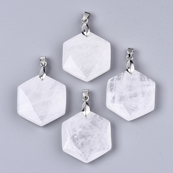 

PandaHall Natural Crackle Quartz Pendants, with Platinum Tone Brass Pinch Bail, Faceted, Hexagon, 42.5x29.5x7.5~8.5mm, Hole: 3x5mm Crackle...