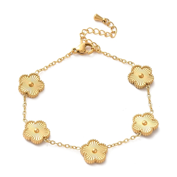 

PandaHall 304 Stainless Steel Flower Link Chain Bracelets, Golden, 6-1/2 inch(16.5cm) 304 Stainless Steel Flower
